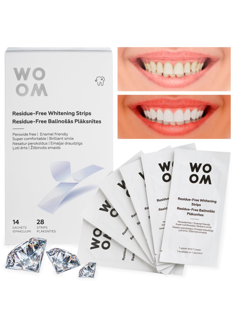 ووؤوم شرائح ووم للتبييض خالية من البقايا، 28 شريطًا | 14 معالجة | تبييض الأسنان الآمن بالمينا | 10 ظلال أكثر بياضاً - Image 1