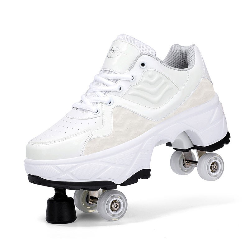 Bibi Fox Children''s Four-Wheel Roller Shoes, Convertible for Adults, Unisex Double-Row Roller Skates, Dual-Use for Walking and Skating, Large Four Wheels - Image 3