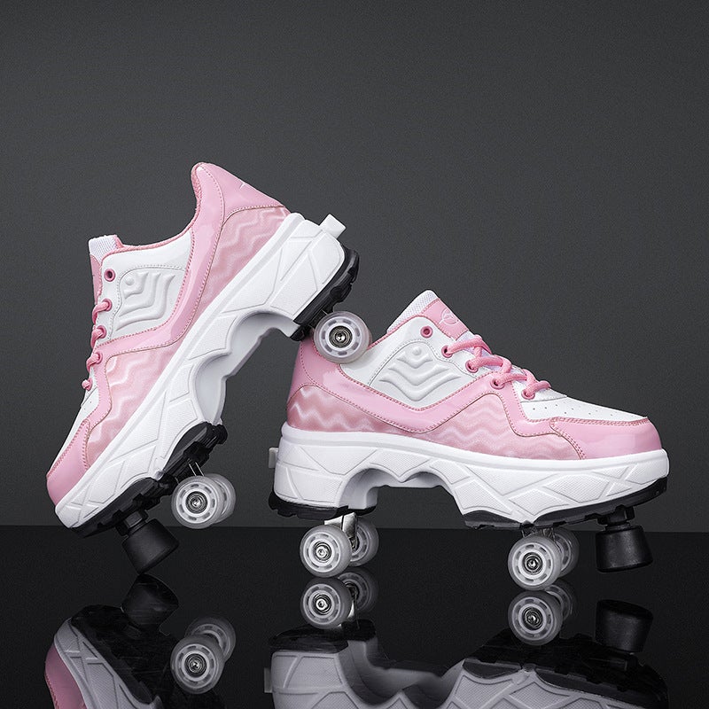 Bibi Fox Children''s Four-Wheel Roller Shoes, Convertible for Adults, Unisex Double-Row Roller Skates, Dual-Use for Walking and Skating, Large Four Wheels - Image 5