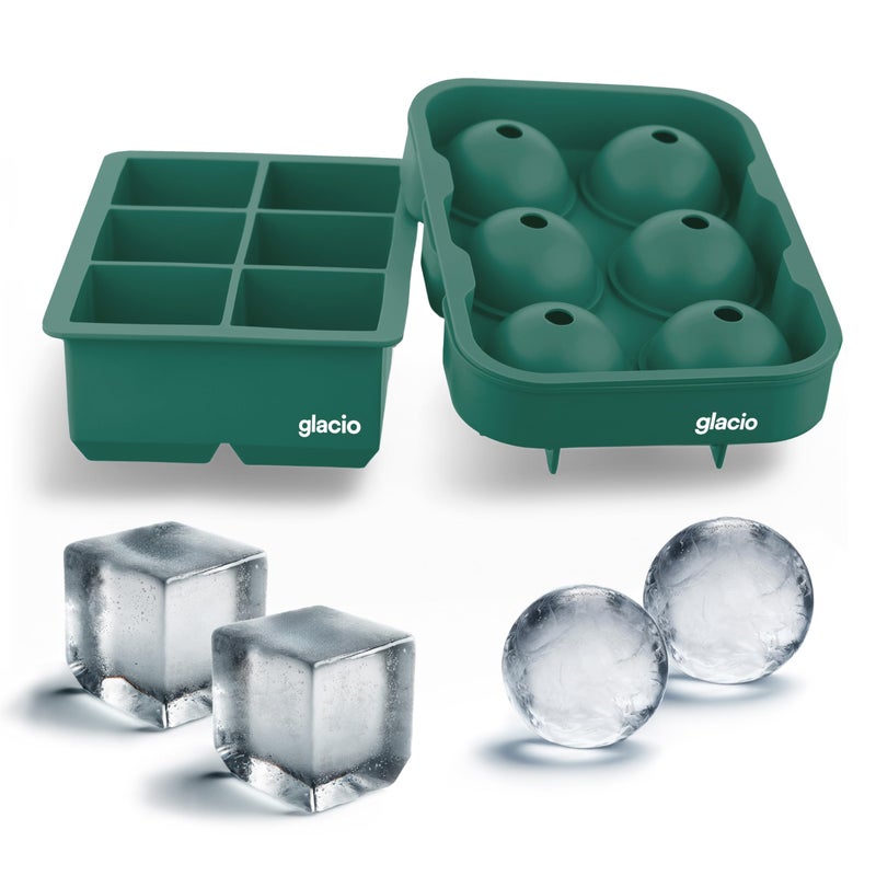 glacio Silicone Ice Cube Trays Large Silicone Molds for 2Inch Ice Cubes and Spheres Whiskey Ice Cube Trays with Lids for Cocktails Bourbon Set of 2