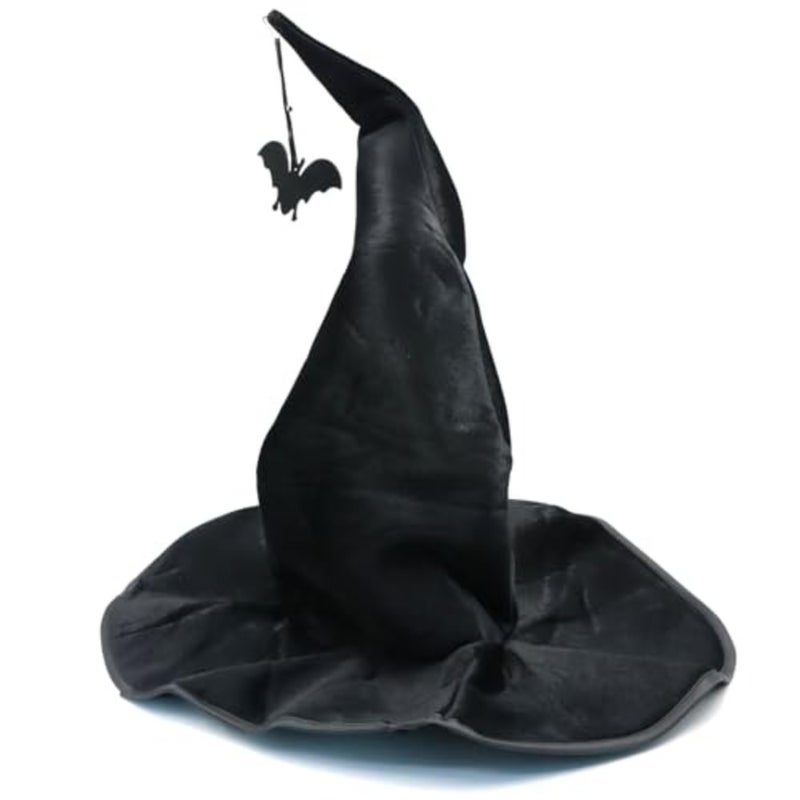 Halloween Witch Hat, Black Detachable Bat Witchs Hats, Wide Brim Pleated Witchs Hats for Women Halloween Party Adult - Image 1