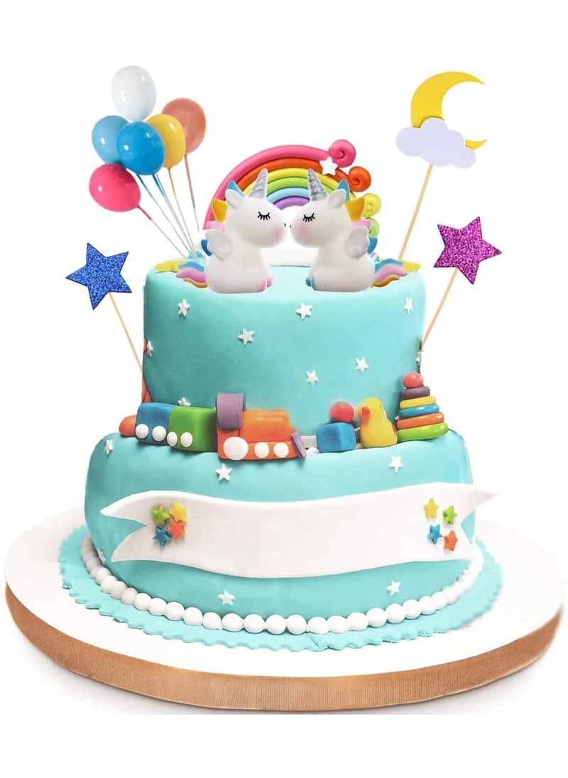 SYOSI - Unicorn Cake Topper Kit, Good Unicorn Cake Topper Cloud Rainbow Star Balloon Cake, 15 Pcs Topper Cake Decorations Stand Up Wafer, for Birthday Wedding Baby Shower Party, Kids Happy Birthday Party - Image 1