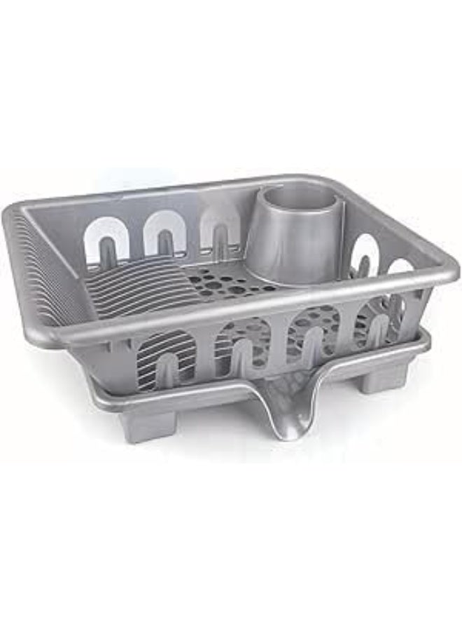 Sink Dish Rack and Dish Strainer - Multi-Purpose Plastic Kitchen Organizer for Plates, Cups and Spoons (S) (Gray) - Image 1