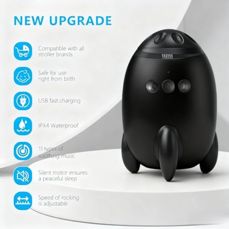 Rechargeable Baby Rocker for Stroller Pram, White Noise Sound Machine 11 Soothing Sounds Adjustable Speed Silent Motor Portable Baby Sleep Aid Newborn Essentials Black - Image 4