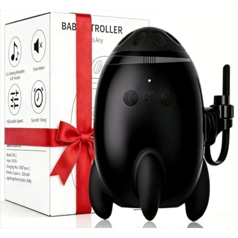 Rechargeable Baby Rocker for Stroller Pram, White Noise Sound Machine 11 Soothing Sounds Adjustable Speed Silent Motor Portable Baby Sleep Aid Newborn Essentials Black - Image 1