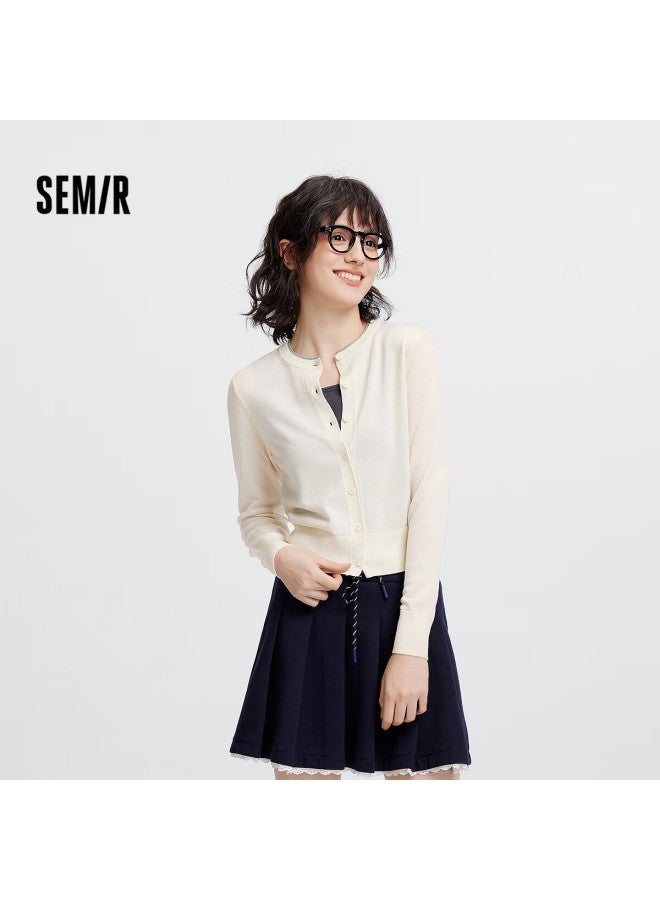 Semir Women's Short Colorblock Knit Cardigan Round Neck Wool Sweater Autumn 101525106006 - Image 1