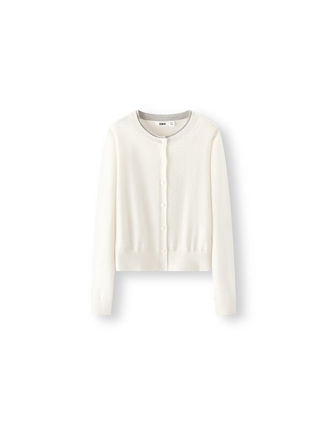 Semir Women's Short Colorblock Knit Cardigan Round Neck Wool Sweater Autumn 101525106006 - Image 3