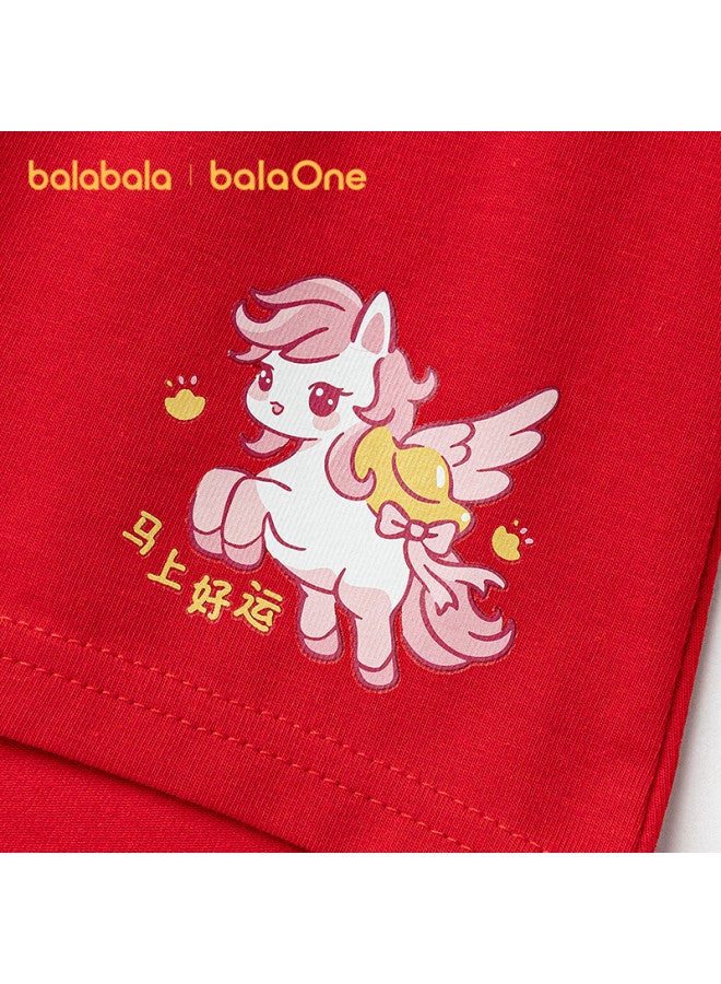 Balabala Kids Girls Antibacterial Breathable Cotton Boxer Briefs 3-pack Red New Year Edition - Image 2