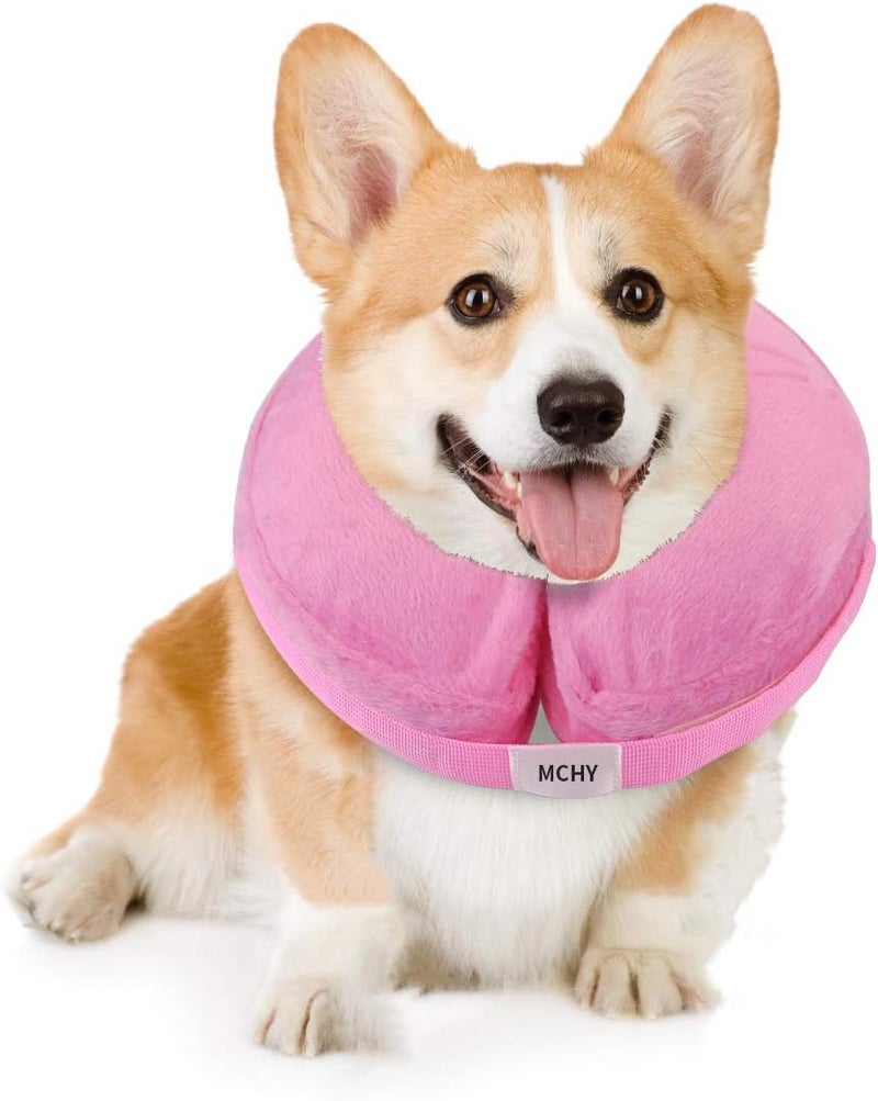 MCHY Inflatable Dog Cone,Adjustable Recovery Collar for Dogs After Surgery,Prevent from Biting & Scratching,Not Block Vision (Pink, M-Neck 10''- 14'') - Image 1