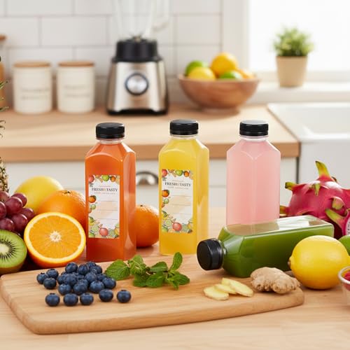 TOMNK 6pcs Juice Bottles, 16oz Reusable Plastic Juice Bottles with Caps and Labels, Funnel, Brush Beverage Containers for Juicing, Smoothies, Tea, Milk - Image 5