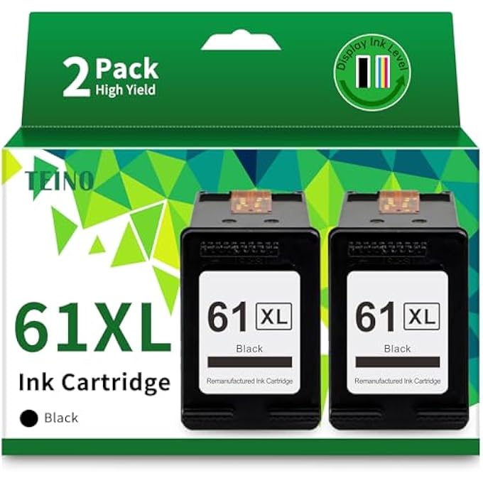 61 61XL BLACK INK CARTRIDGE REMANUFACTURED INK CARTRIDGE REPLACEMENT FOR HP 61XL 61 XL FOR ENVY 5530 4500 4502 5535 OFFICEJET 4630 4635 4632 DESKJET 2540 1010 3050A 2542 2549 3510 2541 2548 (2 BLACK) - Image 1