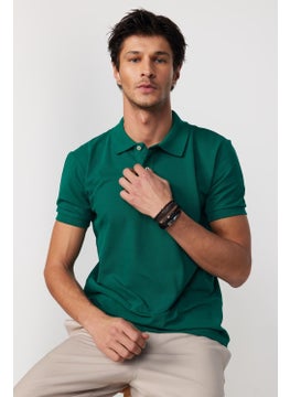 Tudors Men's Slim Fit Narrow Cut Cotton Plain Pique Green Polo Neck T-Shirt  - Image 1