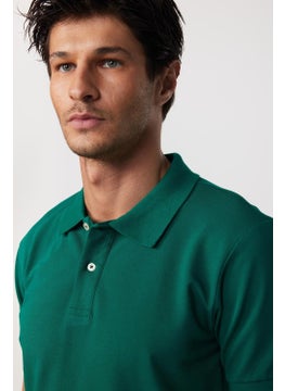 Tudors Men's Slim Fit Narrow Cut Cotton Plain Pique Green Polo Neck T-Shirt  - Image 2