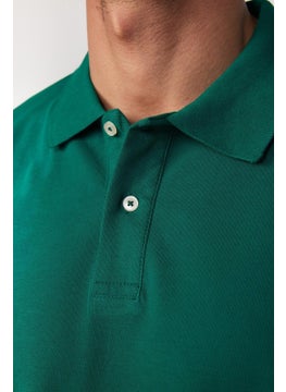 Tudors Men's Slim Fit Narrow Cut Cotton Plain Pique Green Polo Neck T-Shirt  - Image 4