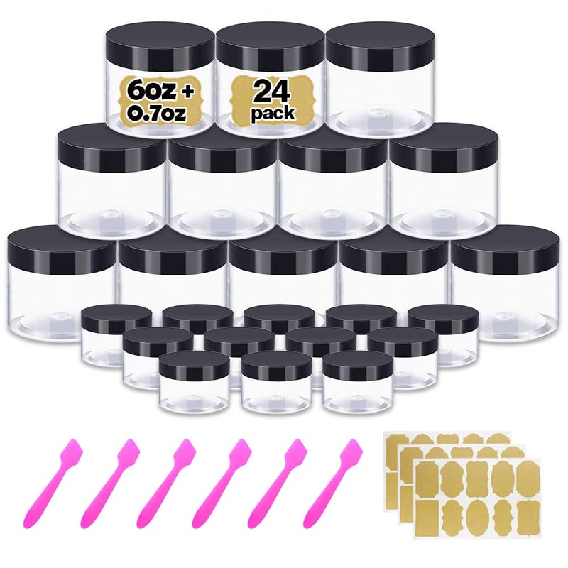 AMORIX 6 oz Small Plastic Containers with Lids + 20g/20ml Small Plastic Jars with Lids Cosmetic Sample Jar (24 Pack) - for Lip Scrub, Body Butters, Cream, Slime, Craft Storage - Image 1