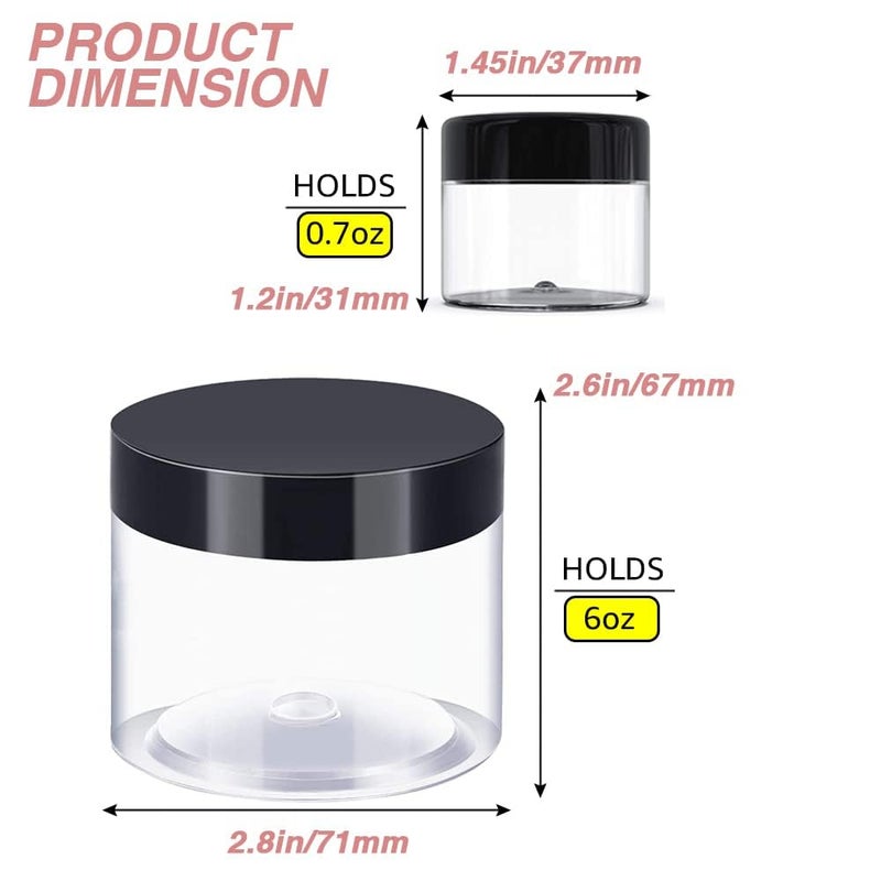 AMORIX 6 oz Small Plastic Containers with Lids + 20g/20ml Small Plastic Jars with Lids Cosmetic Sample Jar (24 Pack) - for Lip Scrub, Body Butters, Cream, Slime, Craft Storage - Image 2