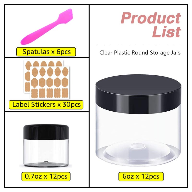 AMORIX 6 oz Small Plastic Containers with Lids + 20g/20ml Small Plastic Jars with Lids Cosmetic Sample Jar (24 Pack) - for Lip Scrub, Body Butters, Cream, Slime, Craft Storage - Image 4
