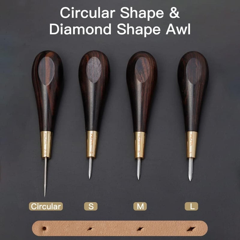 WUTA Round Shape Stitching Awl Ebony Blackwood Handle Leather Craft Sewing Awl Handmade Sewing Tools DIY Stitcher Taper,Round 1pcs - Image 2