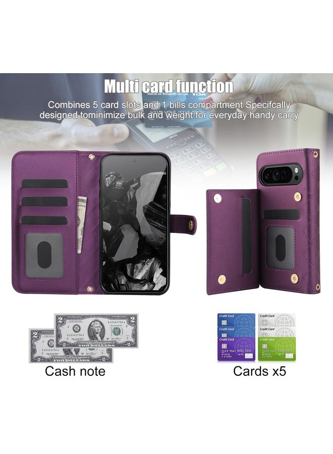 اس-توب جراب هاتف Google Pixel 9 Crossbody متعدد الوظائف من الجلد على شكل معين - Image 4