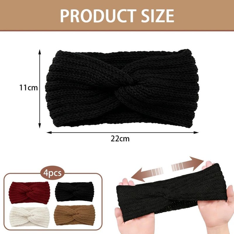 TRKETK 4 Pièces Bandeau Cheveux pour Femme Bandeaux Tricot Femme Hiver Élastiques Large Chaud Bandeau Hiver Fashband Antidérapant Doux Conserver Chaleur Vêtements pour Automne Et Hiver Polyvalent - Image 2