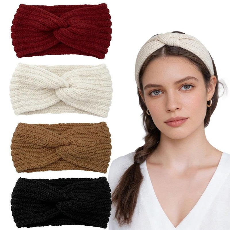 TRKETK 4 Pièces Bandeau Cheveux pour Femme Bandeaux Tricot Femme Hiver Élastiques Large Chaud Bandeau Hiver Fashband Antidérapant Doux Conserver Chaleur Vêtements pour Automne Et Hiver Polyvalent - Image 1
