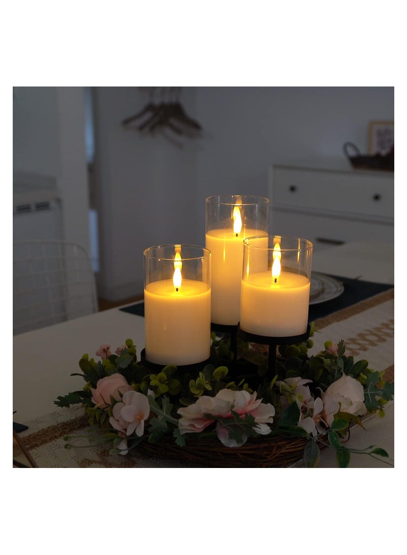 Zikra LED Flameless Candles, Clear Glass Flameless Candles with Timer, Remote Control, LED Pillar Candles, Pure White Wax, D3 H4 5" 6", Real Wax Candles Warm Color Flickering Light for Home Decor (3PCS) - Image 5