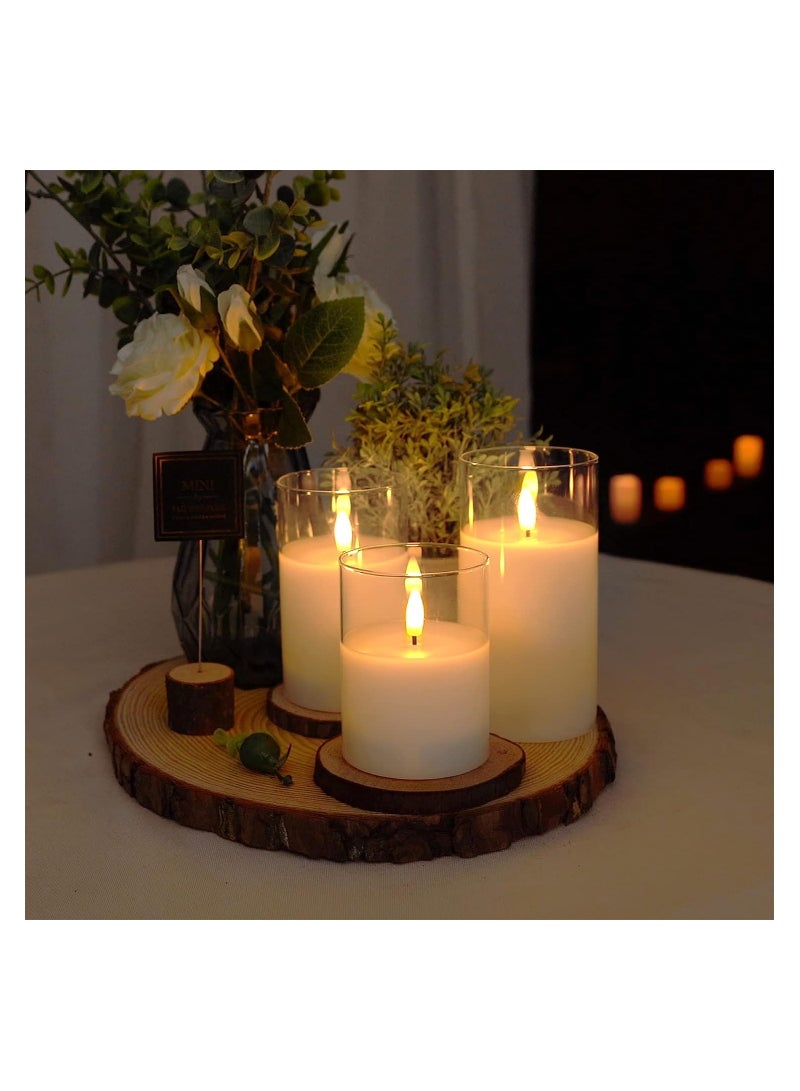 Zikra LED Flameless Candles, Clear Glass Flameless Candles with Timer, Remote Control, LED Pillar Candles, Pure White Wax, D3 H4 5" 6", Real Wax Candles Warm Color Flickering Light for Home Decor (3PCS) - Image 4