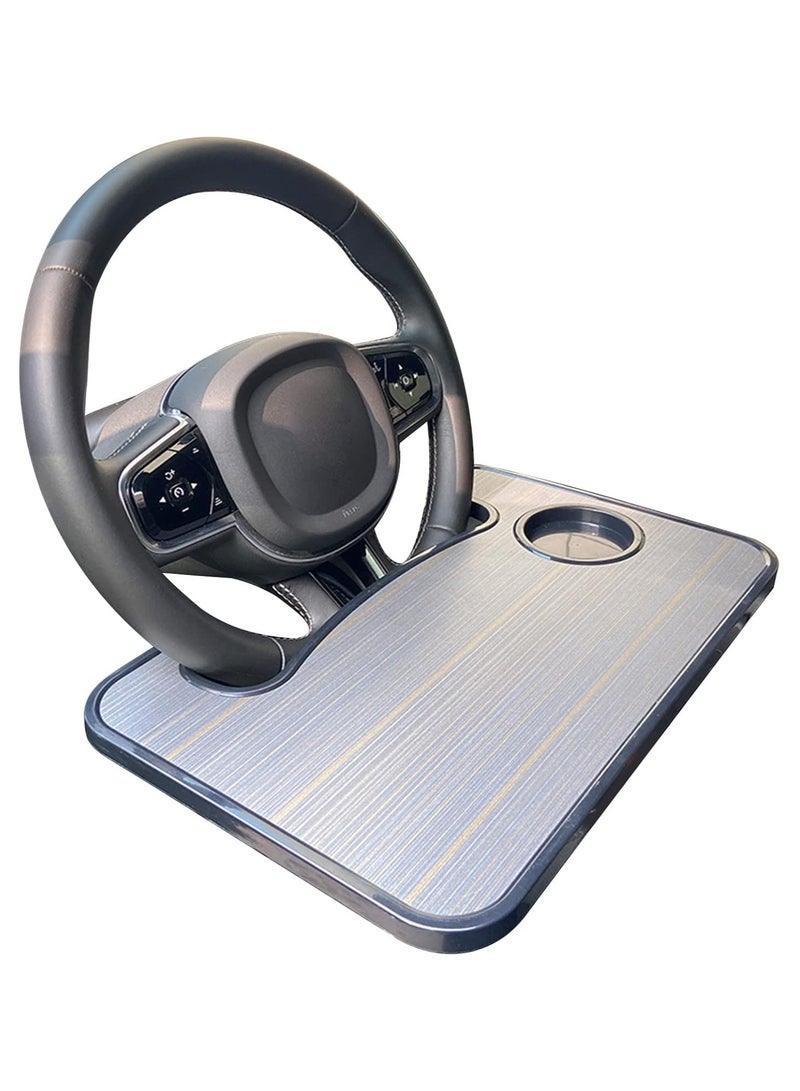 طاولة الطعام للسيارة كمبيوتر محمول مكتب أكل العمل شرب الطعام القهوة السلع صينية مجلس طاولة الطعام حامل للسيارة، مكتب عجلة القيادة، صينية تناول الطعام في السيارة (الخشب البني الحبوب) - Image 1