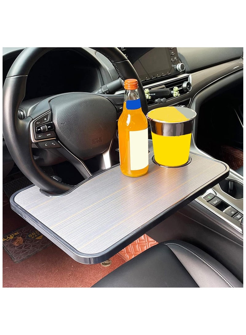 طاولة الطعام للسيارة كمبيوتر محمول مكتب أكل العمل شرب الطعام القهوة السلع صينية مجلس طاولة الطعام حامل للسيارة، مكتب عجلة القيادة، صينية تناول الطعام في السيارة (الخشب البني الحبوب) - Image 2