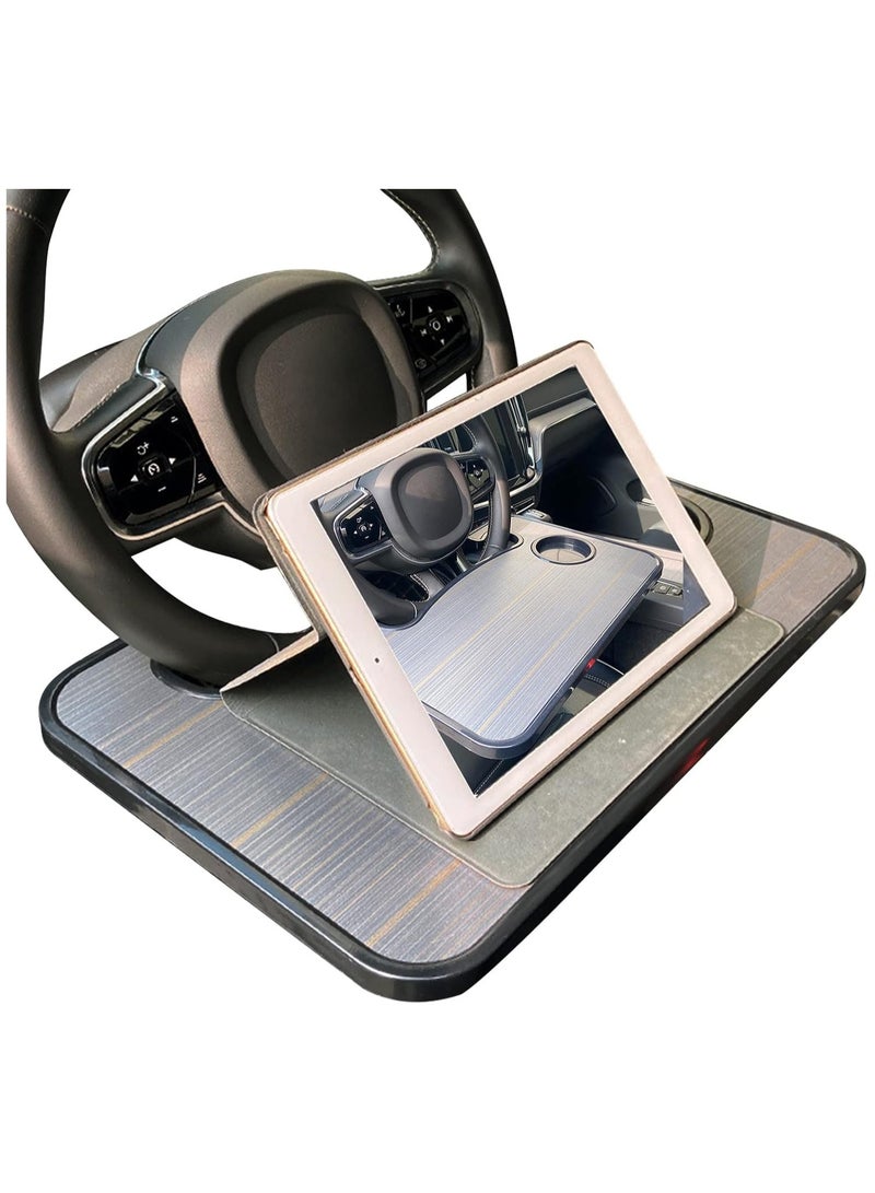 طاولة الطعام للسيارة كمبيوتر محمول مكتب أكل العمل شرب الطعام القهوة السلع صينية مجلس طاولة الطعام حامل للسيارة، مكتب عجلة القيادة، صينية تناول الطعام في السيارة (الخشب البني الحبوب) - Image 3