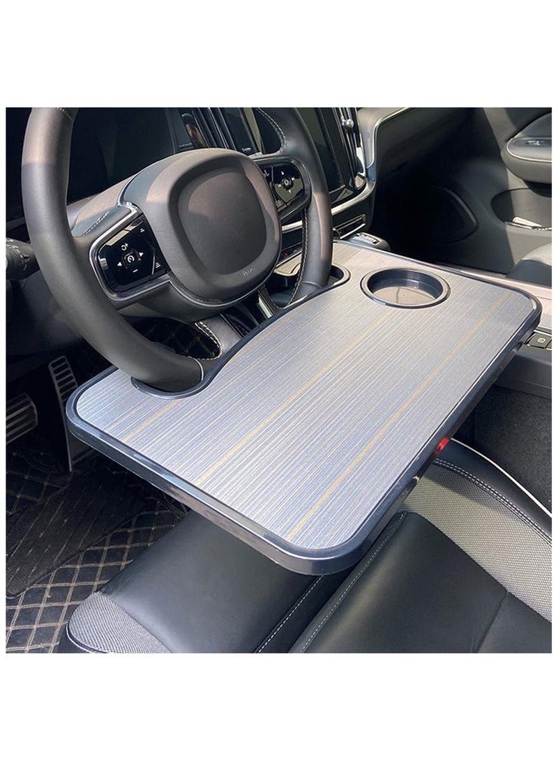 طاولة الطعام للسيارة كمبيوتر محمول مكتب أكل العمل شرب الطعام القهوة السلع صينية مجلس طاولة الطعام حامل للسيارة، مكتب عجلة القيادة، صينية تناول الطعام في السيارة (الخشب البني الحبوب) - Image 4