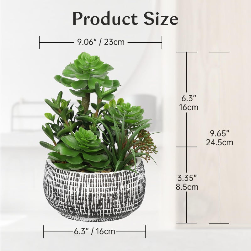 Villa Como 10â€ Large Succulents Plants Artificial in Ceramic Pots Potted Faux Succulent Arrangement with Black Bowl Pots Fake Desk Succulents Plants for Home Bathroom Shelf Table Indoor Decor - Image 2