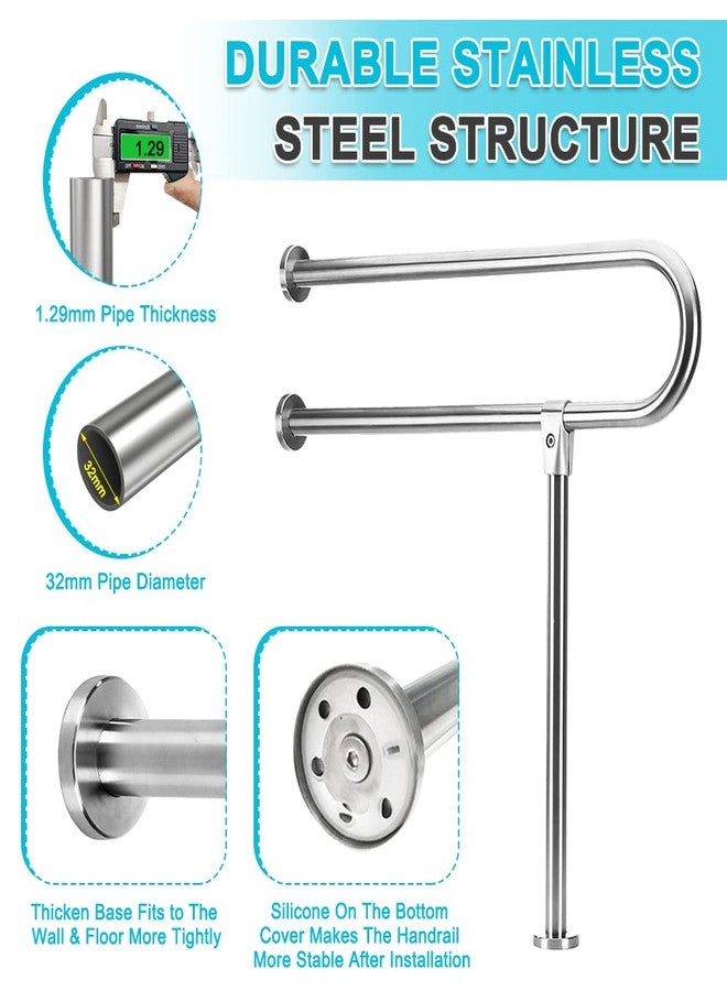 Zelen Handicap Grab Bars Rails 30-Inch Toilet Handrails Bathroom Safety Bar Hand Support Rail Handicapped Handrail Accessories for Seniors Elderly Disabled Bariatric Railing Wall to Floor Mounted Bath Grips - Image 4