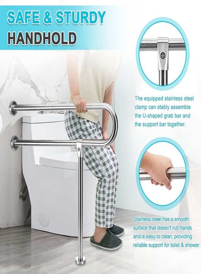 Zelen Handicap Grab Bars Rails 30-Inch Toilet Handrails Bathroom Safety Bar Hand Support Rail Handicapped Handrail Accessories for Seniors Elderly Disabled Bariatric Railing Wall to Floor Mounted Bath Grips - Image 3