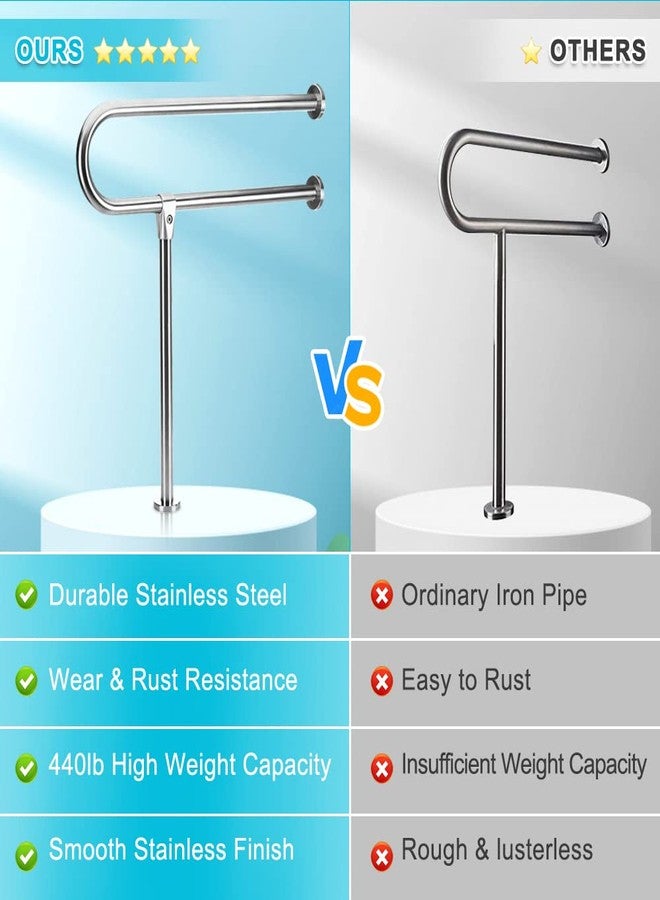 Zelen Handicap Grab Bars Rails 30-Inch Toilet Handrails Bathroom Safety Bar Hand Support Rail Handicapped Handrail Accessories for Seniors Elderly Disabled Bariatric Railing Wall to Floor Mounted Bath Grips - Image 5