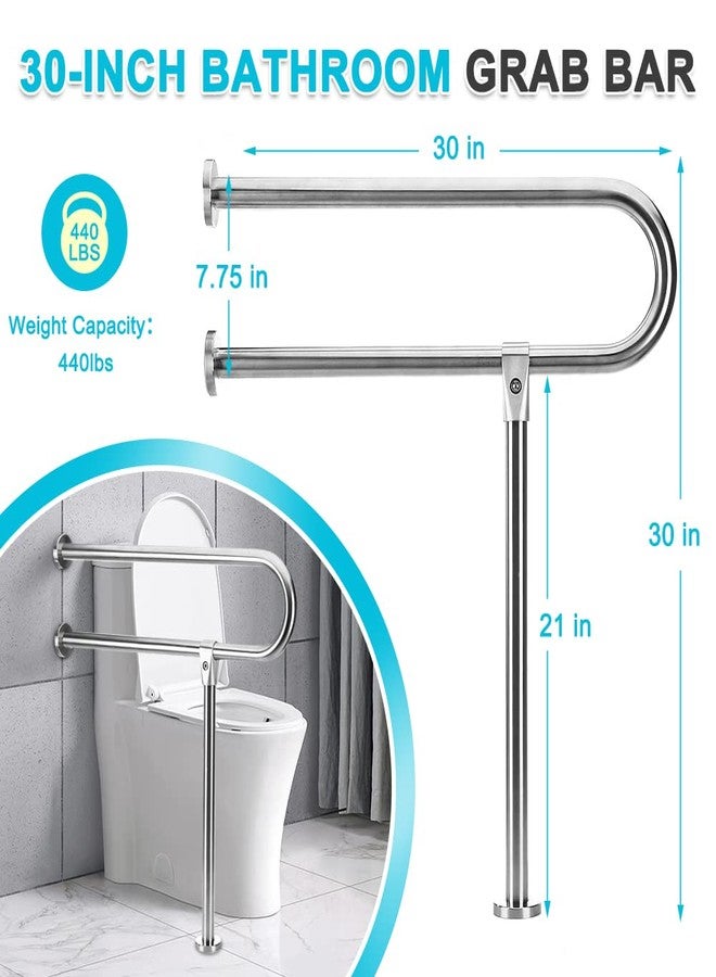 Zelen Handicap Grab Bars Rails 30-Inch Toilet Handrails Bathroom Safety Bar Hand Support Rail Handicapped Handrail Accessories for Seniors Elderly Disabled Bariatric Railing Wall to Floor Mounted Bath Grips - Image 2