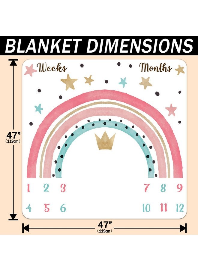 PHMOJEN PHMOJEN Colorful Rainbow Baby Monthly Milestone Blanket, Girl Crown Star Pattern, Newborns 1 to 12 Months Unisex Include 4 Frames and 1 Headband 47"x47" BTLSPH634  - Image 3