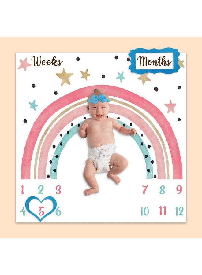 PHMOJEN PHMOJEN Colorful Rainbow Baby Monthly Milestone Blanket, Girl Crown Star Pattern, Newborns 1 to 12 Months Unisex Include 4 Frames and 1 Headband 47"x47" BTLSPH634  - Image 4