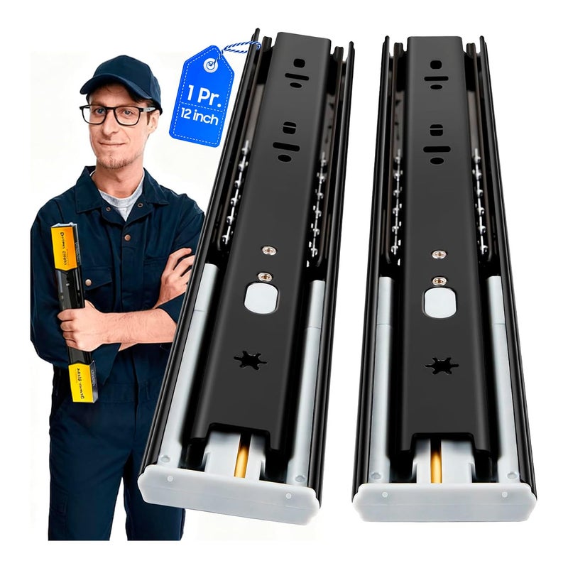 YENUO Soft Close Drawer Slides Full Extension Side Mount 12 14 16 18 20 22 24 inch Ball Bearing Metal Rails Track Guide Glides Runners Heavy Duty 100 Pound (Soft Close- 1 Pr, 12 Inch) - Image 1