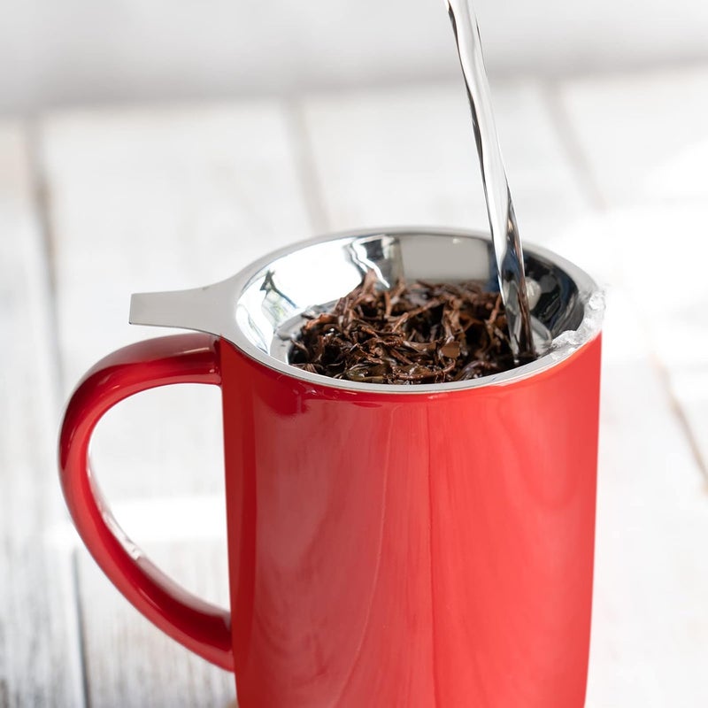 CEEFU Porcelain Tea Mug with Infuser and Lid, Teaware with Filter and Coaster, Loose Leaf Tea Cup Steeper Maker, 16 OZ for Tea Coffee Milk Women Office Home Gift (Red) - Image 3
