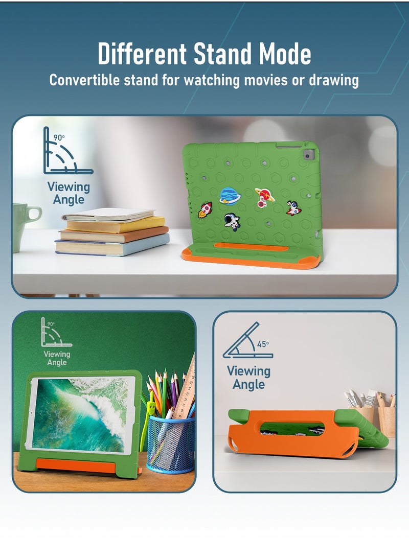 Moxedo Moxedo Rugged Protective EVA Silicone Kids Case Cover, Shockproof DIY 3D Cartoon Pattern with Pencil Holder, Stand and Handle Grip Compatible for Apple iPad 9.7 inch (Green)  - Image 5