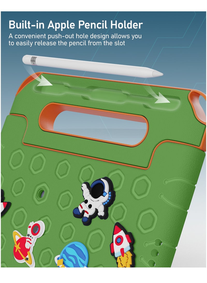 Moxedo Moxedo Rugged Protective EVA Silicone Kids Case Cover, Shockproof DIY 3D Cartoon Pattern with Pencil Holder, Stand and Handle Grip Compatible for Apple iPad 9.7 inch (Green)  - Image 2