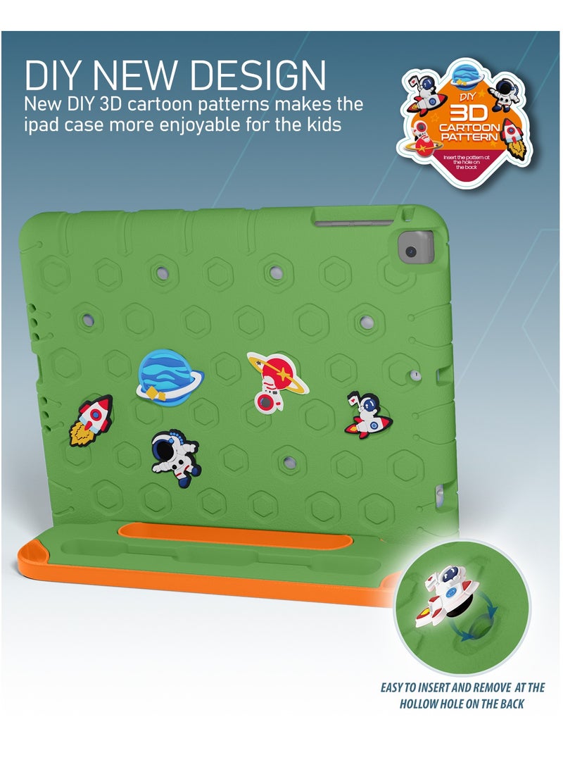 Moxedo Moxedo Rugged Protective EVA Silicone Kids Case Cover, Shockproof DIY 3D Cartoon Pattern with Pencil Holder, Stand and Handle Grip Compatible for Apple iPad 9.7 inch (Green)  - Image 3