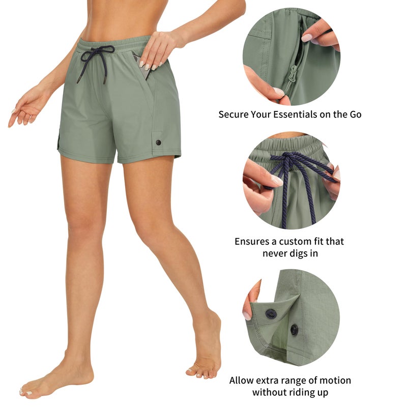 AFITNE Women's Hiking Shorts Quick Dry Lightweight Golf Active Water Shorts with Pockets for Work Outdoor Camping Fishing Sage Green M - Image 3