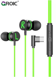 Green Fusion Earbuds with Microphone, Long Lasting Wired Ear Buds, in-Ear with Memory Foam - Earphones with Mic and TYPE-C Jack