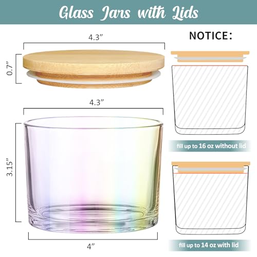 SUPMIND 16oz 3 Wick Candle Jars 6 Pack - Large Empty Iridescent Wide Mouth Glass Candle Making Jars with Bamboo Lids and Stickers and Labels, Bulk Candle Containers for Making Candles - Image 3
