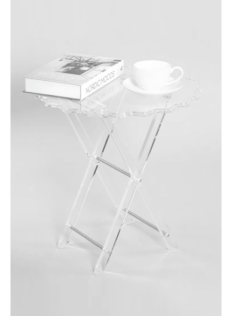 طقم طاولات أكريليك فضي وشفاف فاخر متداخلة (مكون من 4 قطع) مع حامل مدمج - Image 2