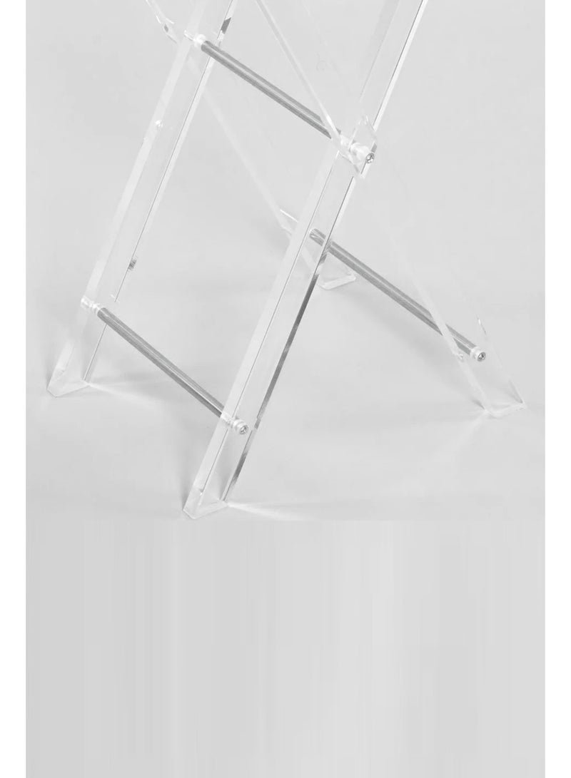 طقم طاولات أكريليك فضي وشفاف فاخر متداخلة (مكون من 4 قطع) مع حامل مدمج - Image 4