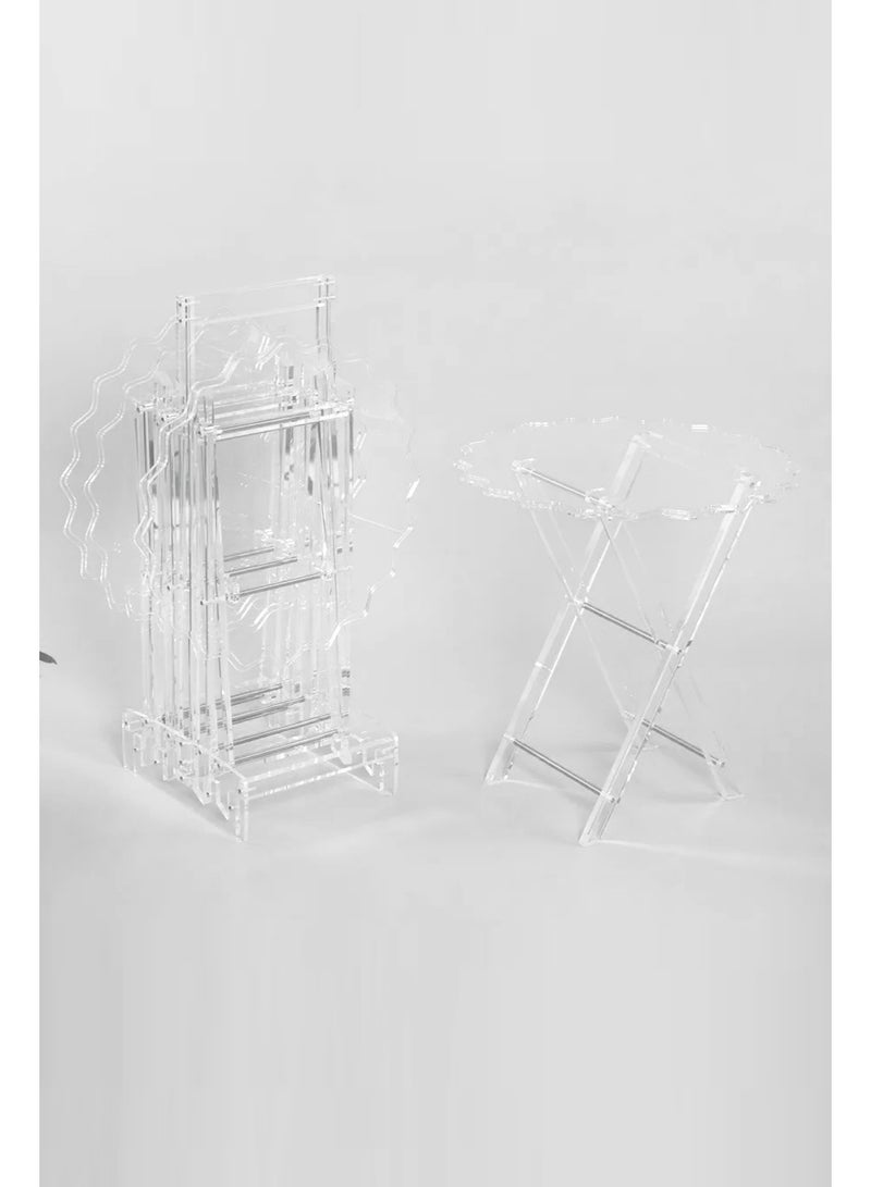 طقم طاولات أكريليك فضي وشفاف فاخر متداخلة (مكون من 4 قطع) مع حامل مدمج - Image 1