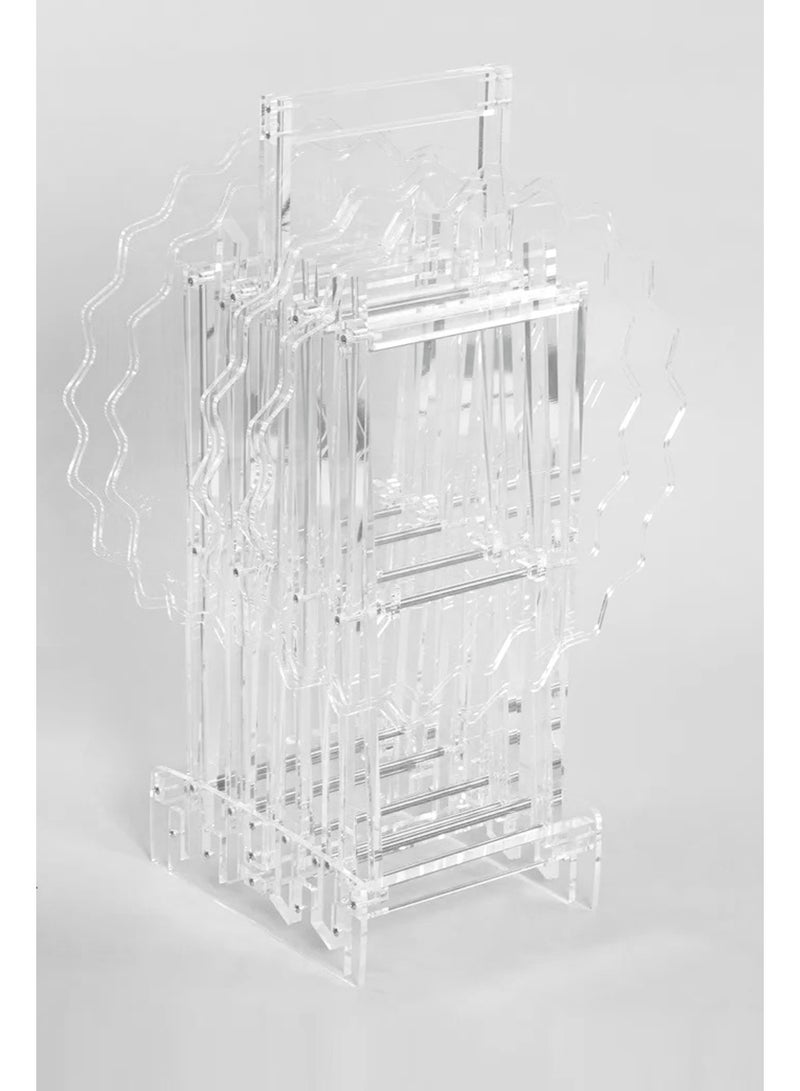 طقم طاولات أكريليك فضي وشفاف فاخر متداخلة (مكون من 4 قطع) مع حامل مدمج - Image 3